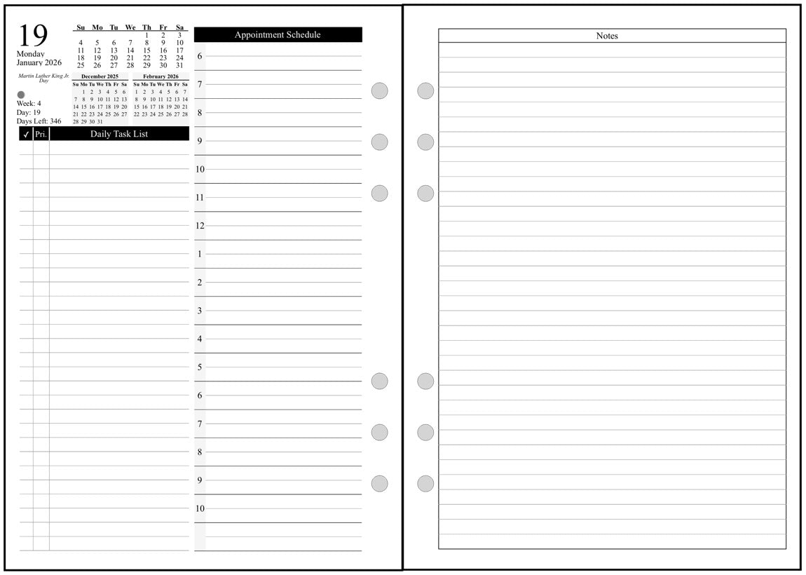 A5 Daily and Monthly Planner, 2 Pages Per Day, 2 Pages Per Month, With Lines, Style D