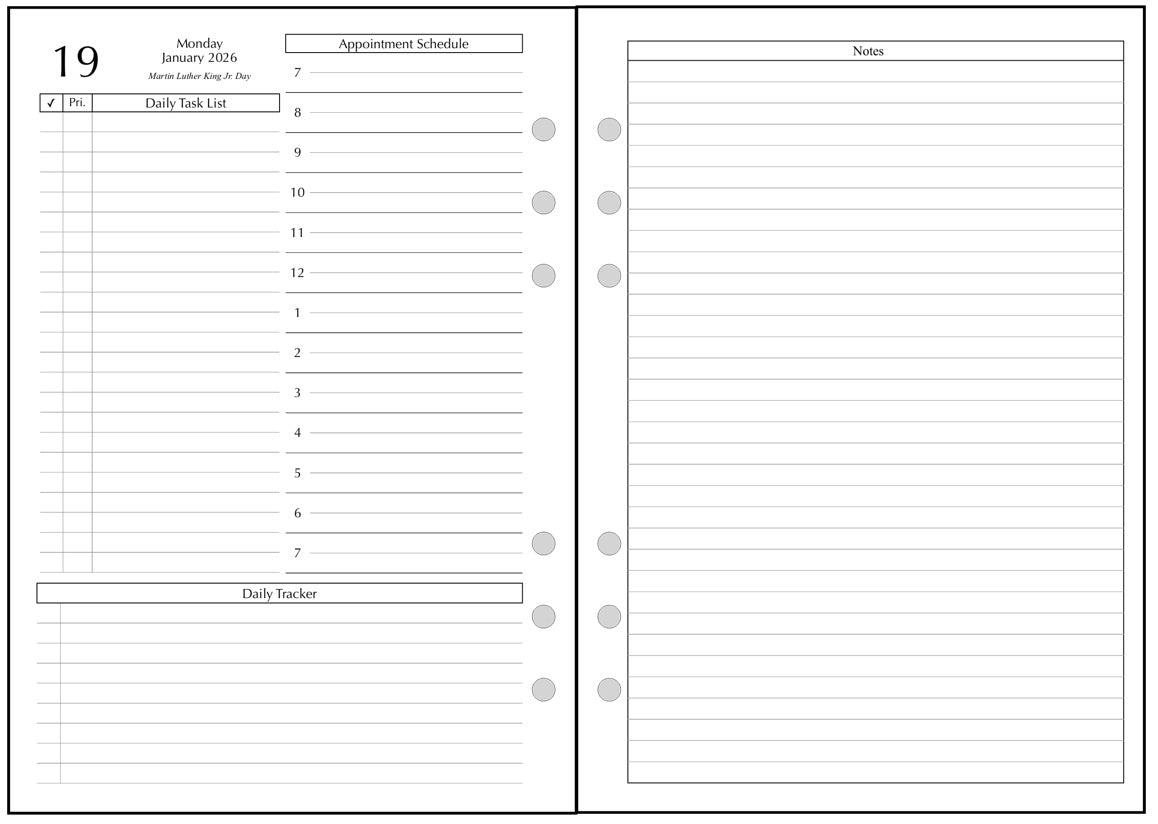 A5 Daily and Monthly Planner, 2 Pages Per Day, 2 Pages Per Month, With Lines, Style D1
