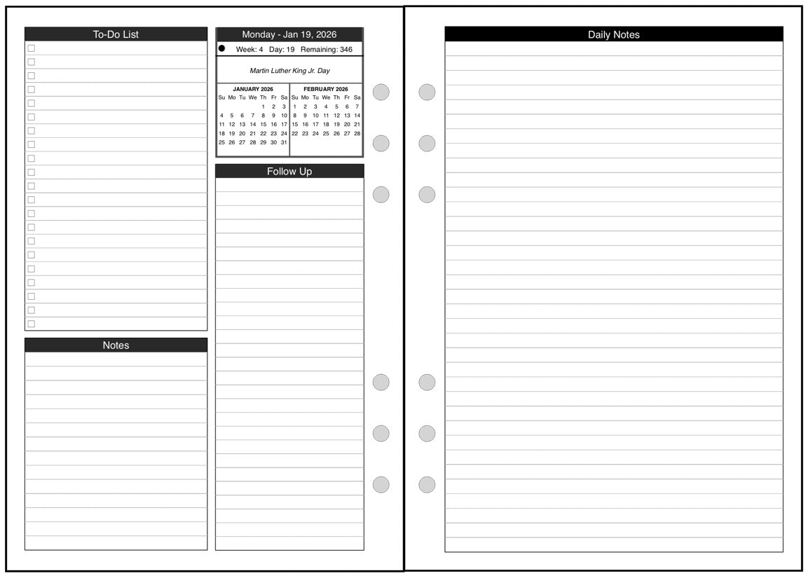 A5 Daily and Monthly Planner, 2 Pages Per Day, 2 Pages Per Month, With Lines, Style D