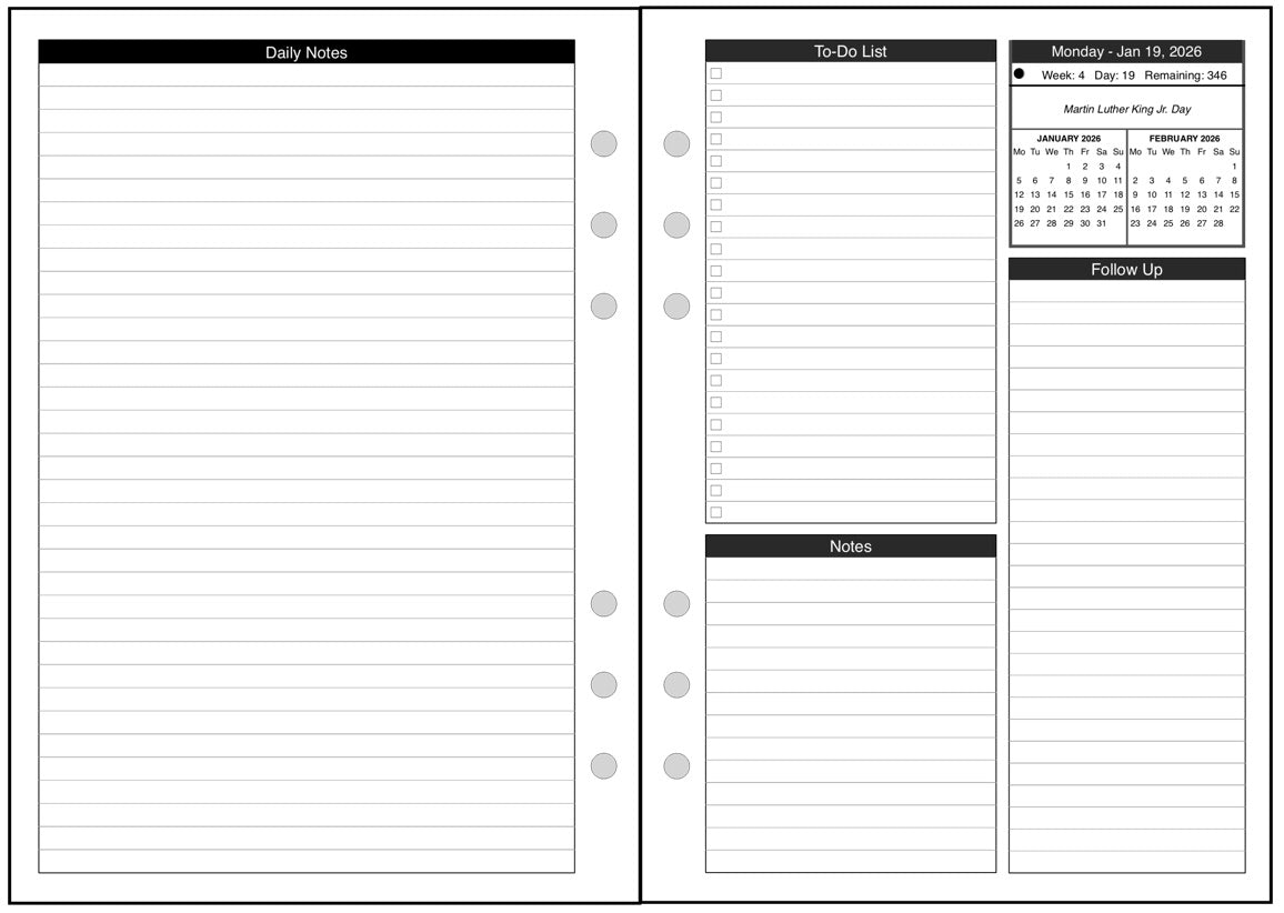A5 Daily and Monthly Planner, 2 Pages Per Day, 2 Pages Per Month, With Lines, Style D1