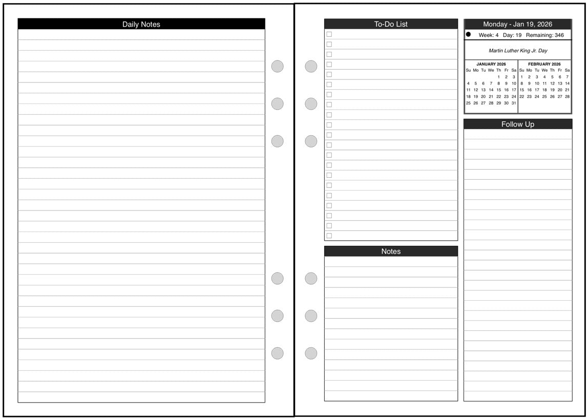 A5 Daily and Monthly Planner, 2 Pages Per Day, 2 Pages Per Month, With Lines, Style D1