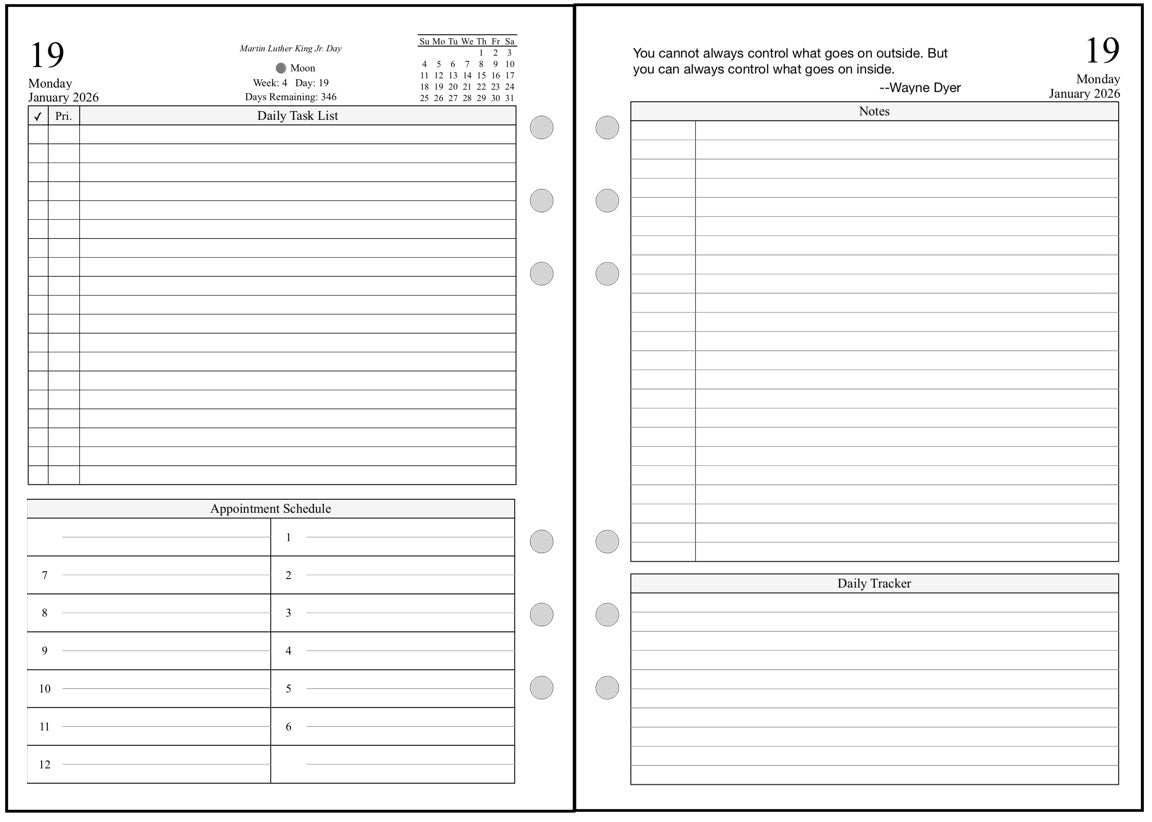 A5 Daily and Monthly Planner, 2 Pages Per Day, 2 Pages Per Month, With Lines, Style D
