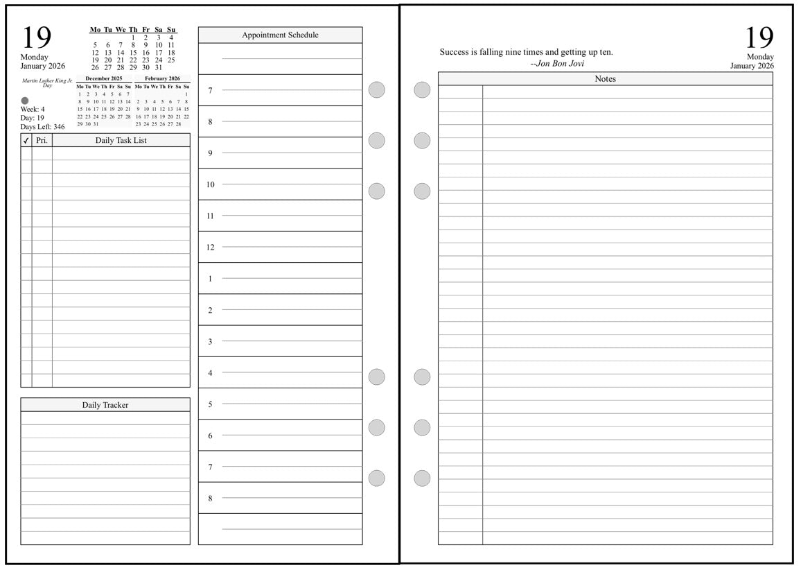 A5 Daily and Monthly Planner, 2 Pages Per Day, 2 Pages Per Month, With Lines, Style D1