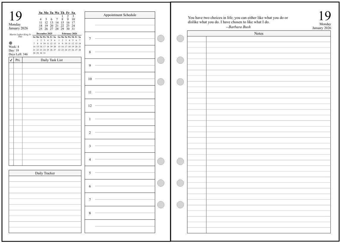 A5 Daily and Monthly Planner, 2 Pages Per Day, 2 Pages Per Month, With Lines, Style D1
