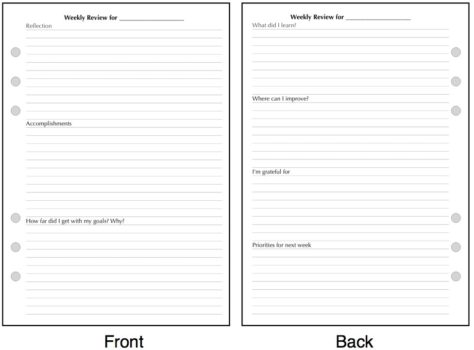 A5 Size Weekly Reflection