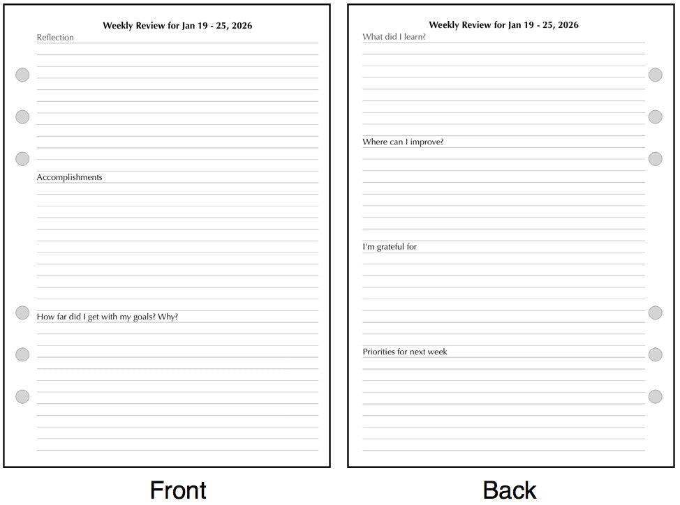 A5 Size Weekly Reflection