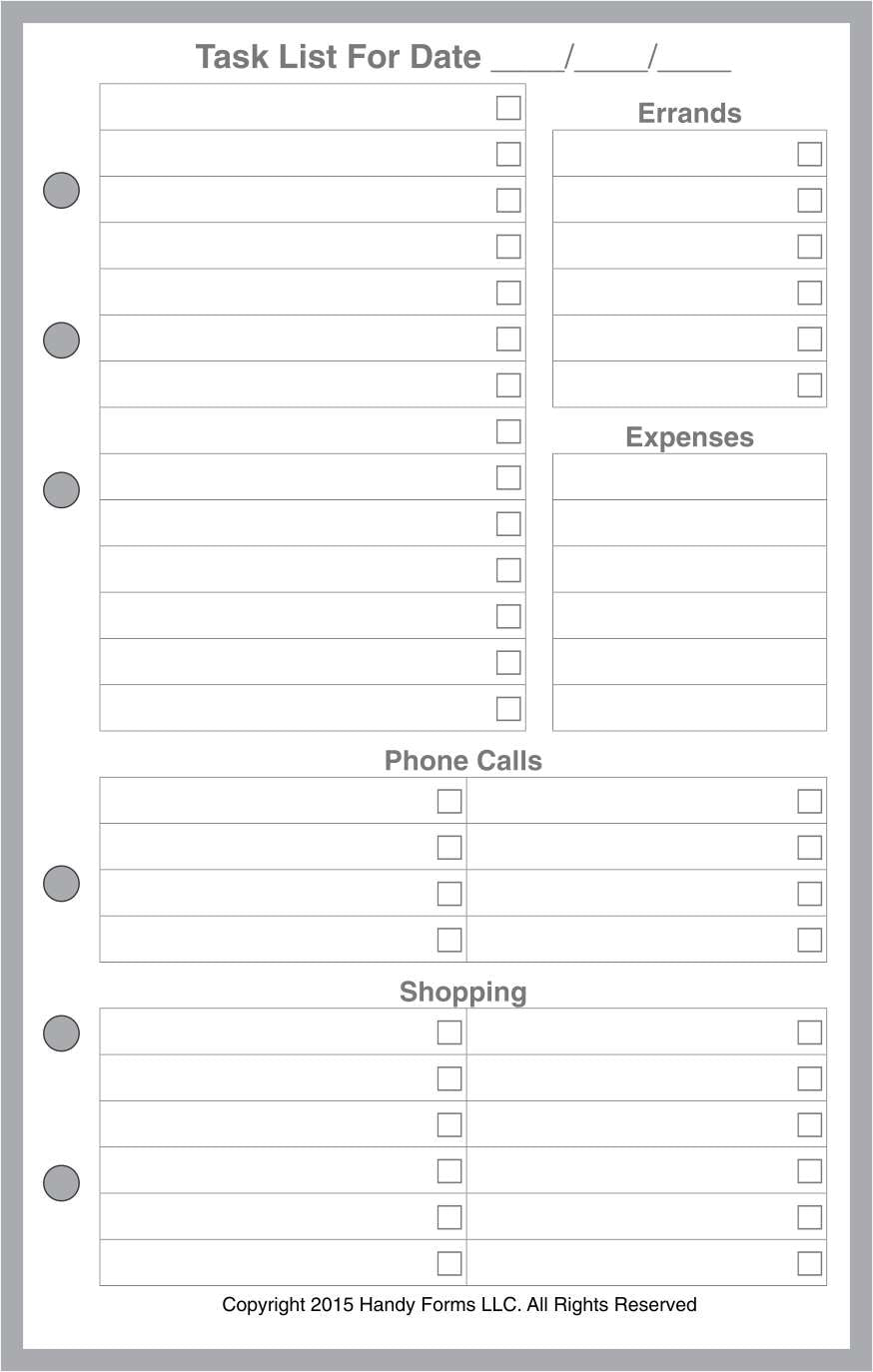 Compact Paperwork Compact Daily Task List – Handy Forms