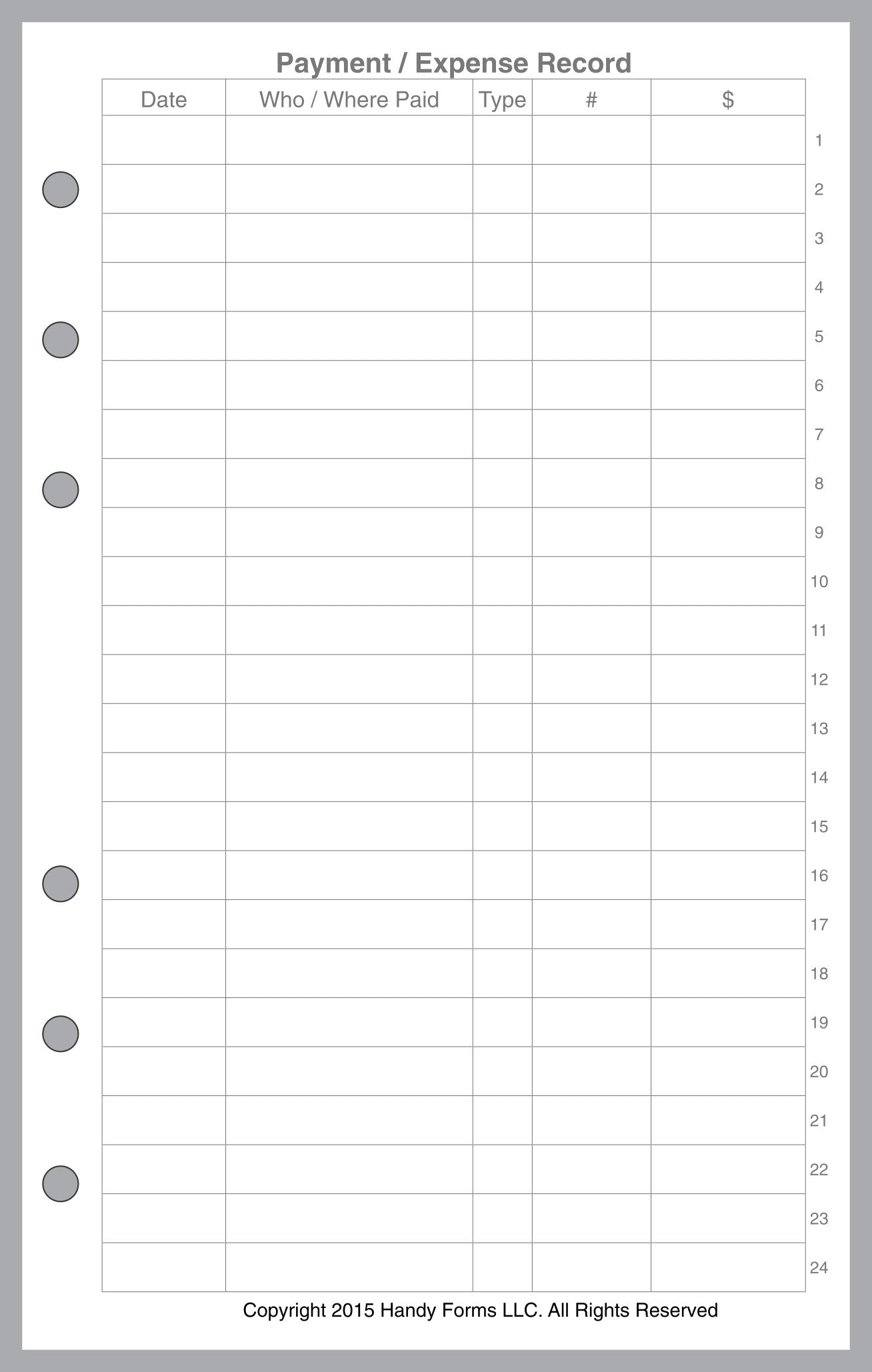 Compact Payment / Expense Record and Check Register