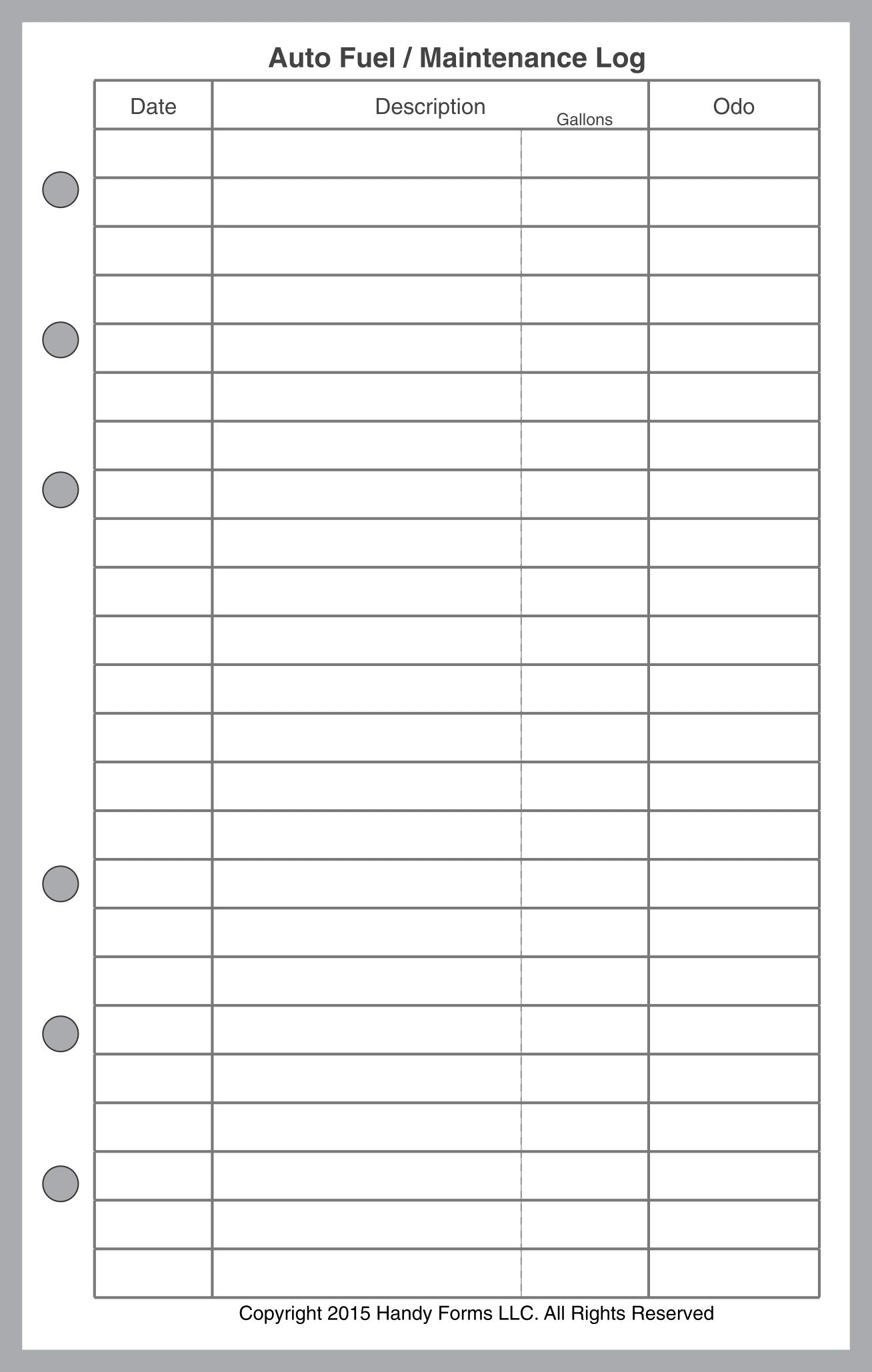 Compact Automobile Fuel & Maintenance Log