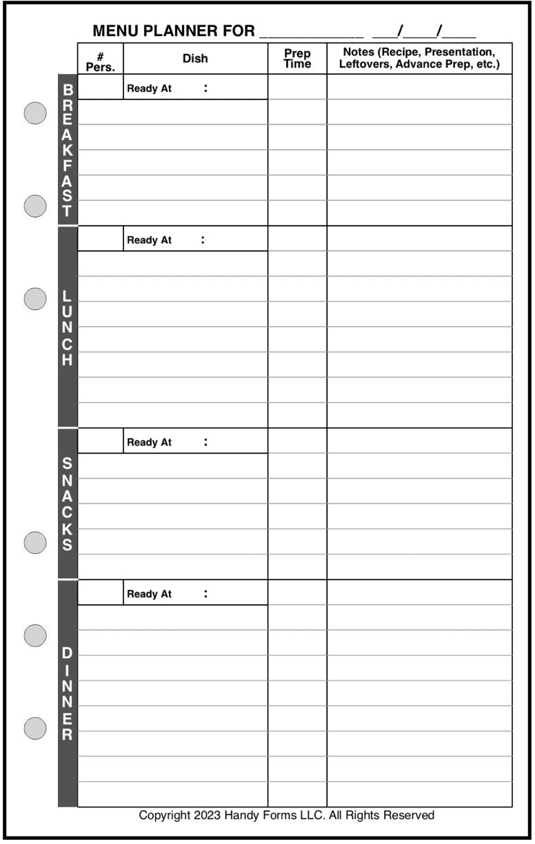 Compact Daily and Weekly Menu Planner