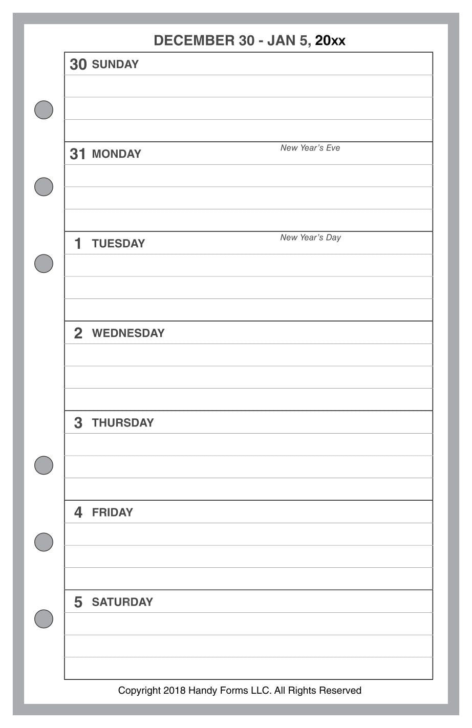 Compact Weekly and Monthly Planner, 1 Page Per Week, 2 Pages Per Month, With Lines, Style A