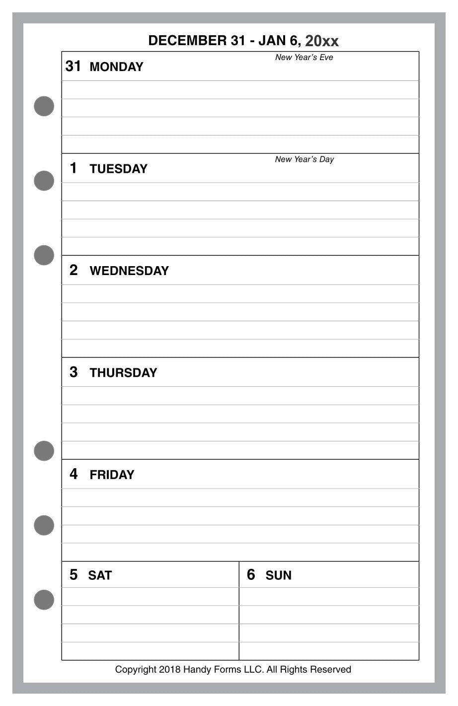 Compact Weekly and Monthly Planner, 1 Page Per Week, 2 Pages Per Month, With Lines, Style B