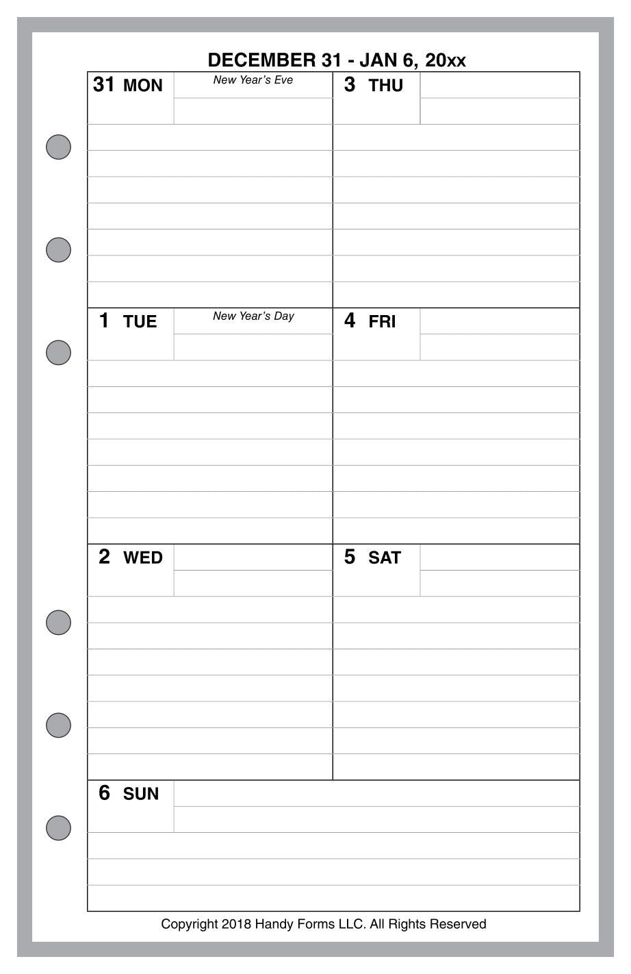 Compact Weekly and Monthly Planner, 1 Page Per Week, 2 Pages Per Month, With Lines, Style C