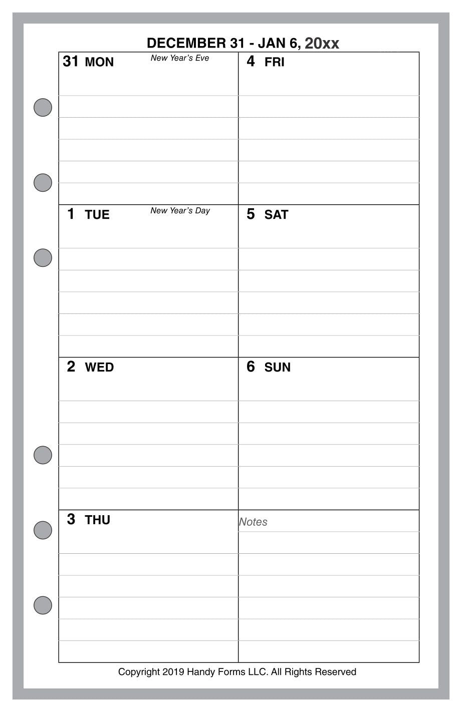 Compact Weekly and Monthly Planner, 1 Page Per Week, 2 Pages Per Month, With Lines, Style D
