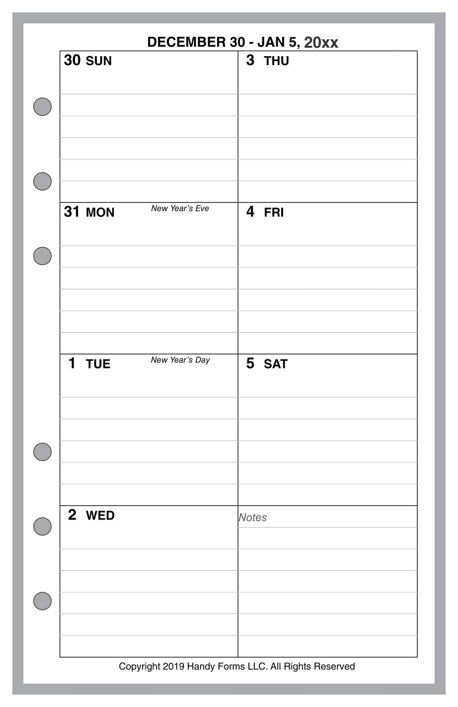 Compact Weekly and Monthly Planner, 1 Page Per Week, 2 Pages Per Month, With Lines, Style D