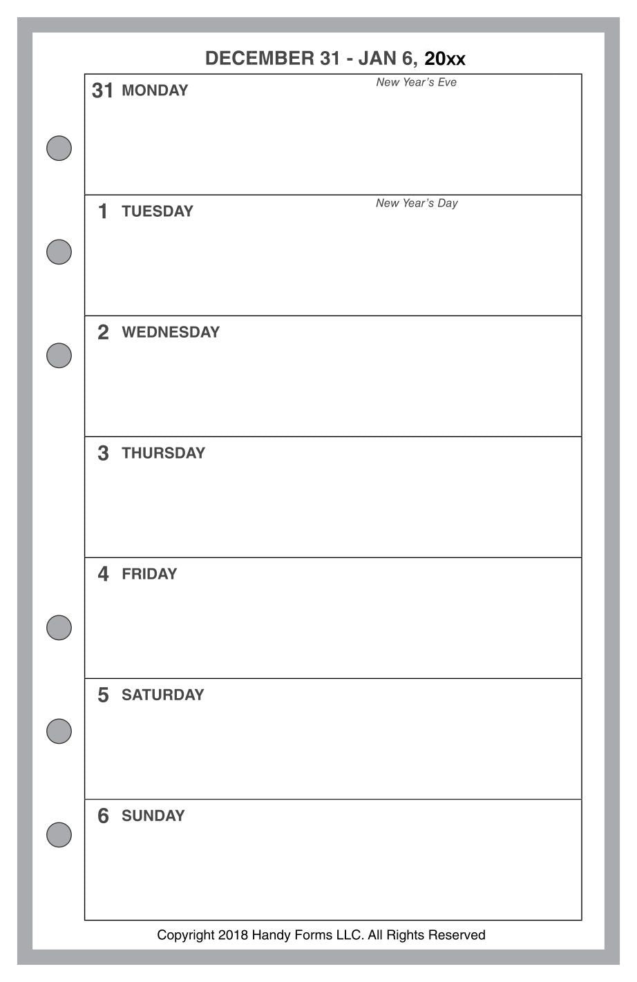 Compact Weekly and Monthly Planner, 1 Page Per Week, 2 Pages Per Month, No Lines, Style A
