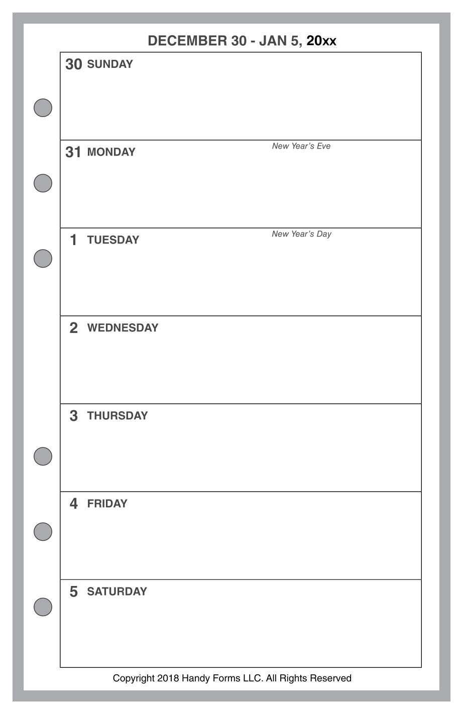 Compact Weekly and Monthly Planner, 1 Page Per Week, 2 Pages Per Month, No Lines, Style A