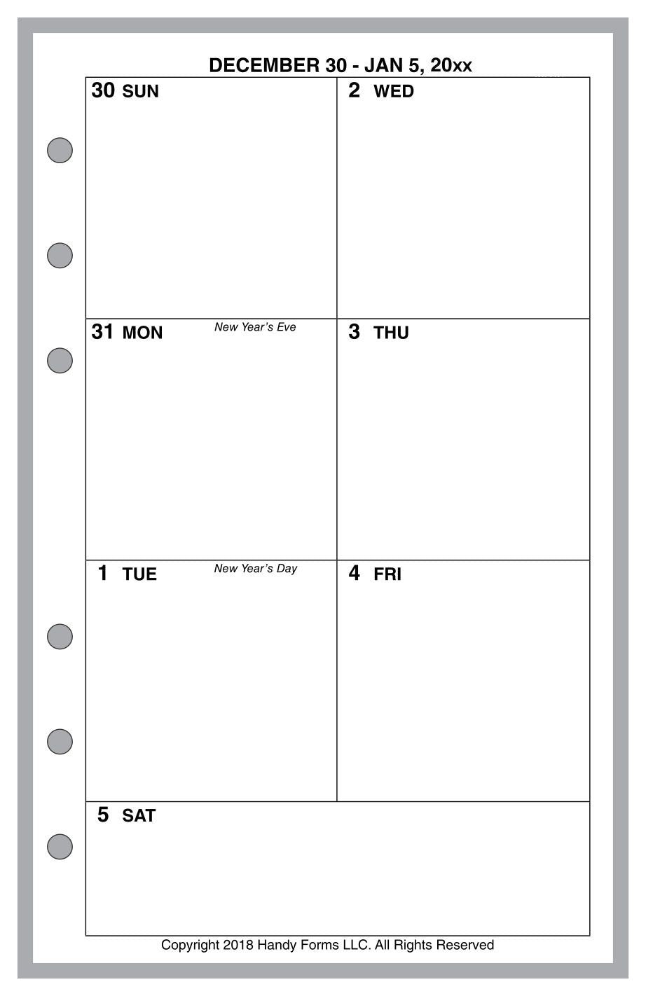Compact Weekly and Monthly Planner, 1 Page Per Week, 2 Pages Per Month, No Lines, Style C