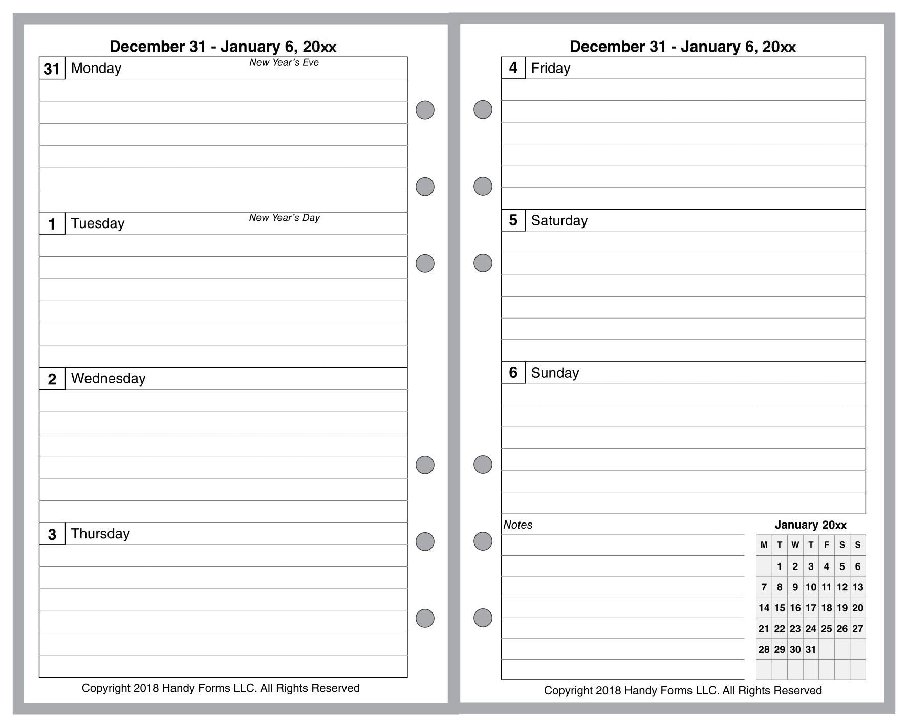 Compact Weekly and Monthly Planner, 2 Pages Per Week, 2 Pages Per Month, Style A