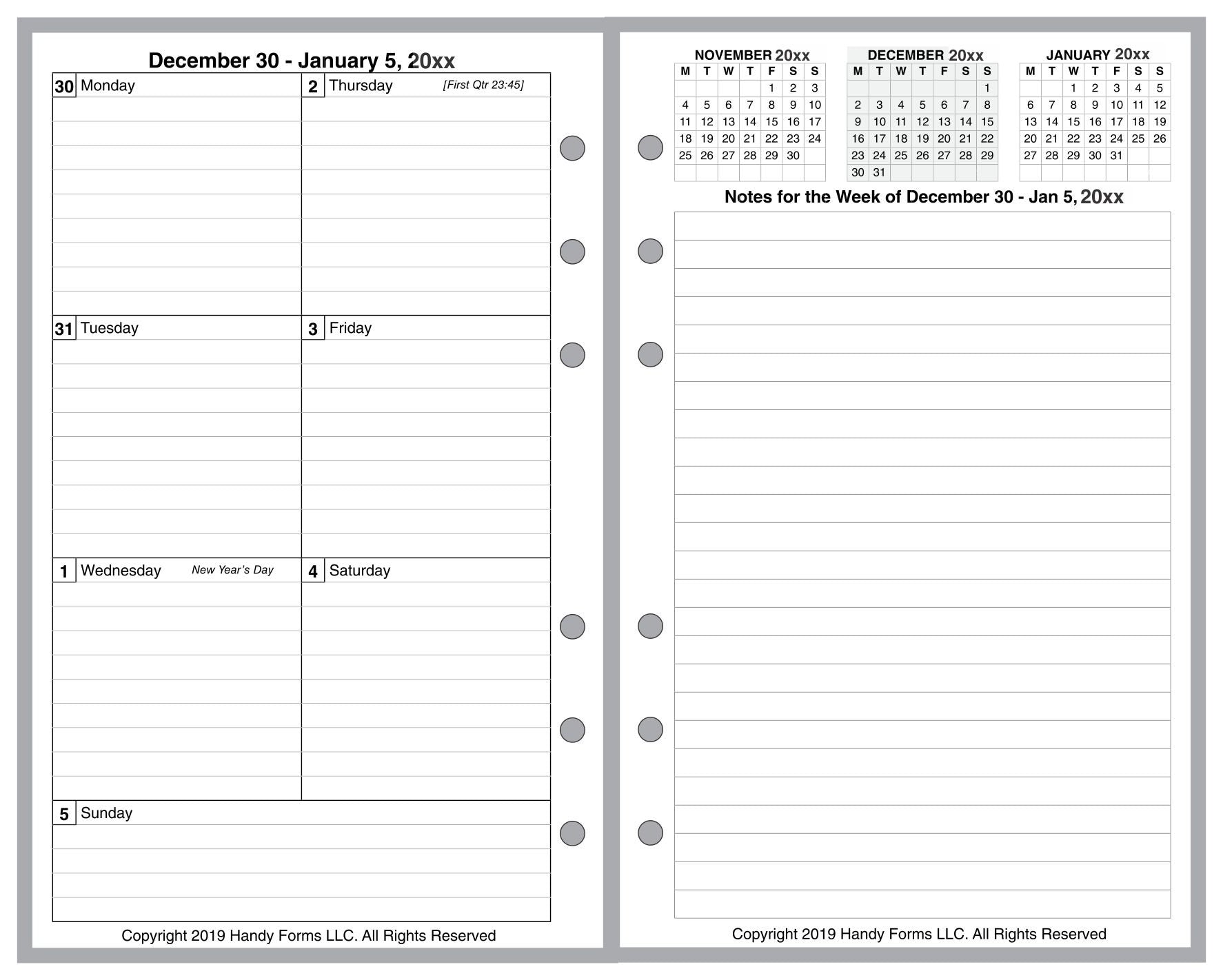 Compact Weekly and Monthly Planner, 2 Pages Per Week, 2 Pages Per Month, Style F