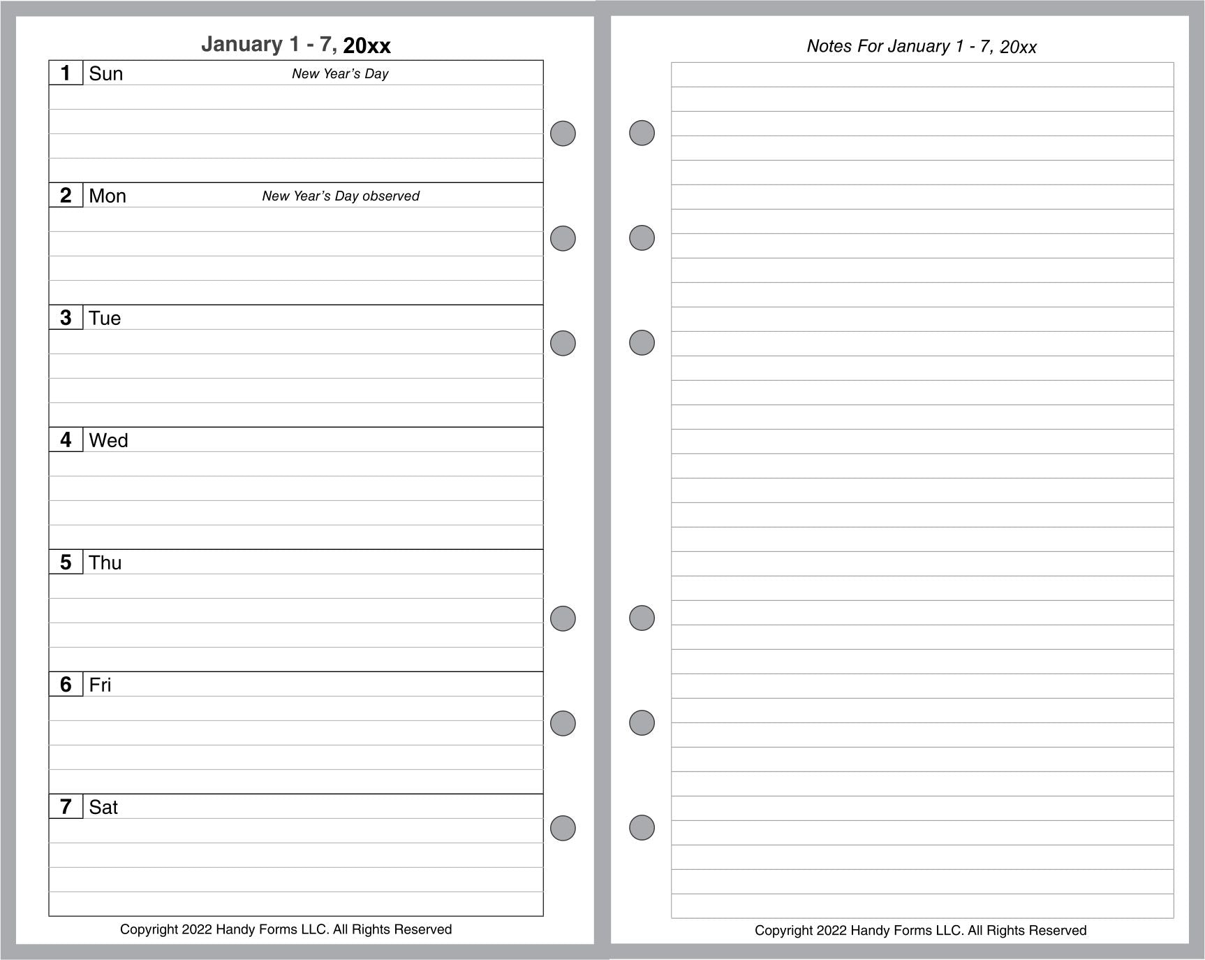 Compact Weekly and Monthly Planner, 2 Pages Per Week, 2 Pages Per Month, Style G