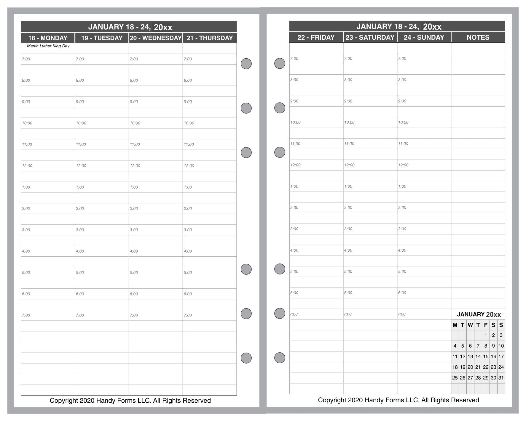 Compact Weekly and Monthly Planner, 2 Pages Per Week, 2 Pages Per Month, Style V8