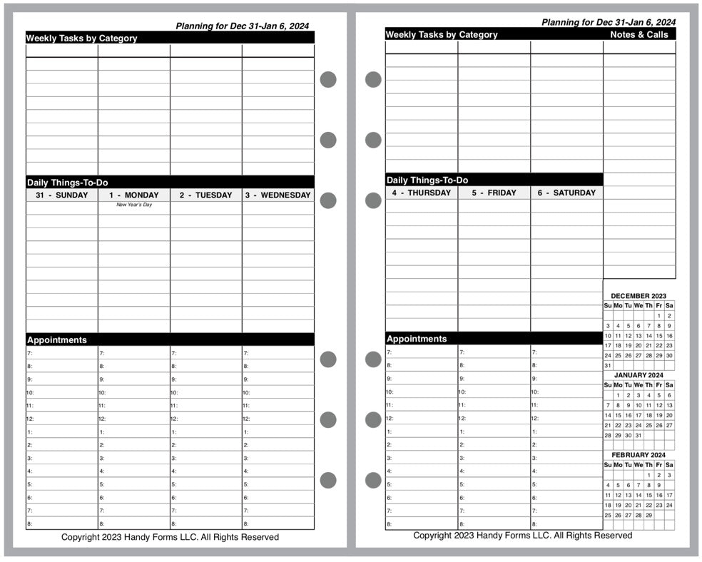 Compact Weekly and Monthly Planner, 2 Pages Per Week, 2 Pages Per Month, Style VT