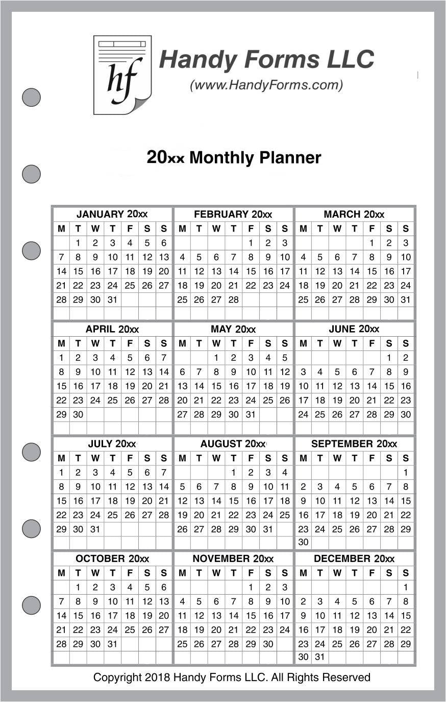 A5 Monthly Planner, 2 Pages Per Month, With Lines
