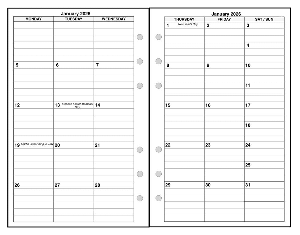 Compact Weekly and Monthly Planner, 2 Pages Per Week, 2 Pages Per Month, Style E