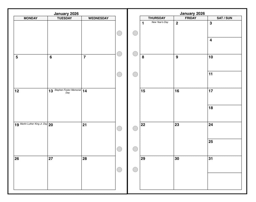 Compact Weekly and Monthly Planner, 2 Pages Per Week, 2 Pages Per Month, Style H