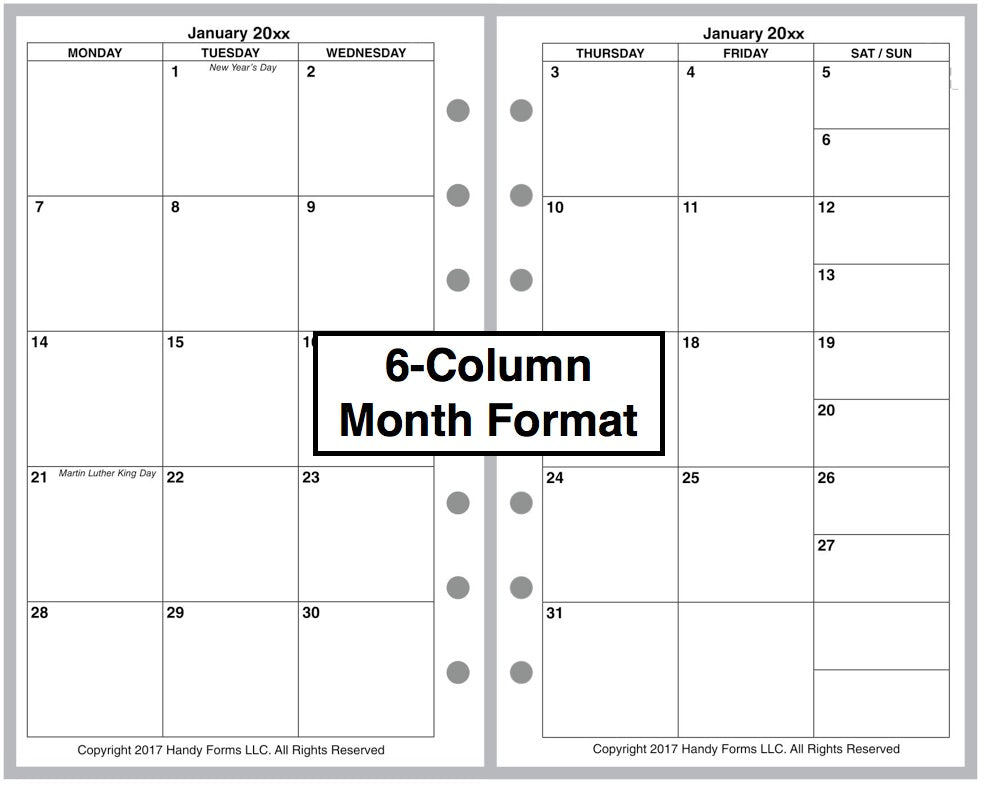 A5 Monthly Planner, 2 Pages Per Month, No Lines