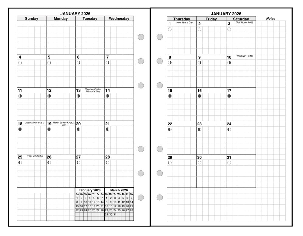 Compact Monthly Planner, 2 Pages Per Month, 7-Column Month, With Grid