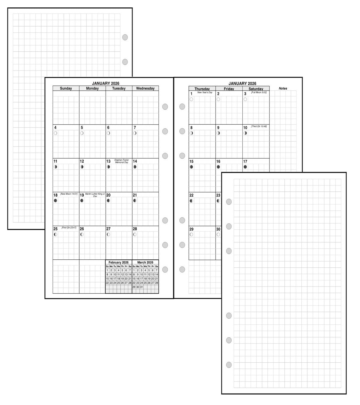 Compact Monthly Planner, 2 Pages Per Month, 7-Column Month, With Grid