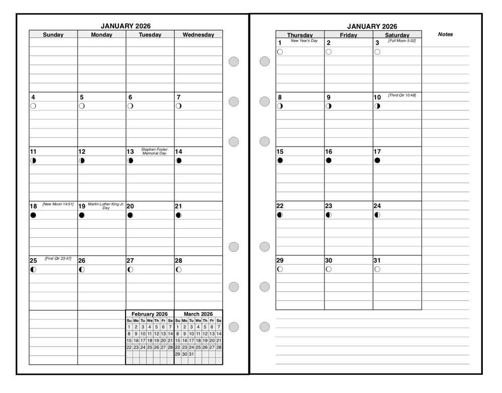 Compact Monthly Planner, 2 Pages Per Month, 7-Column Month, With Lines