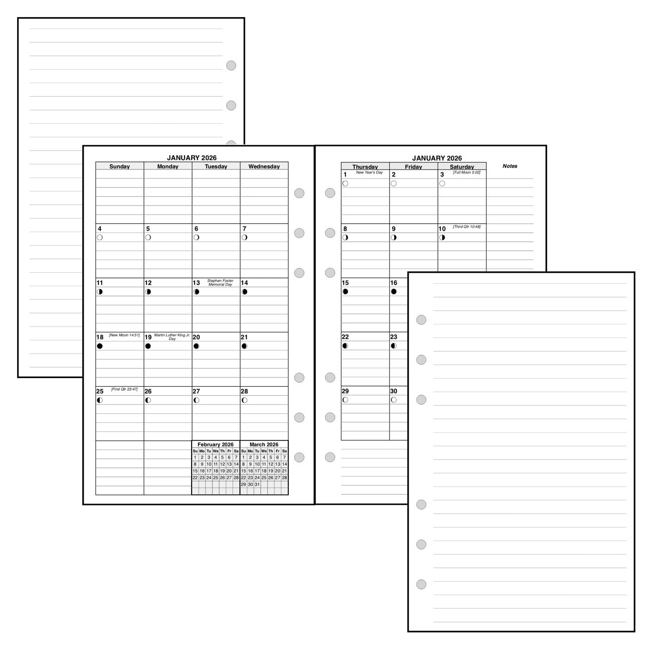 Compact Monthly Planner, 2 Pages Per Month, 7-Column Month, With Lines
