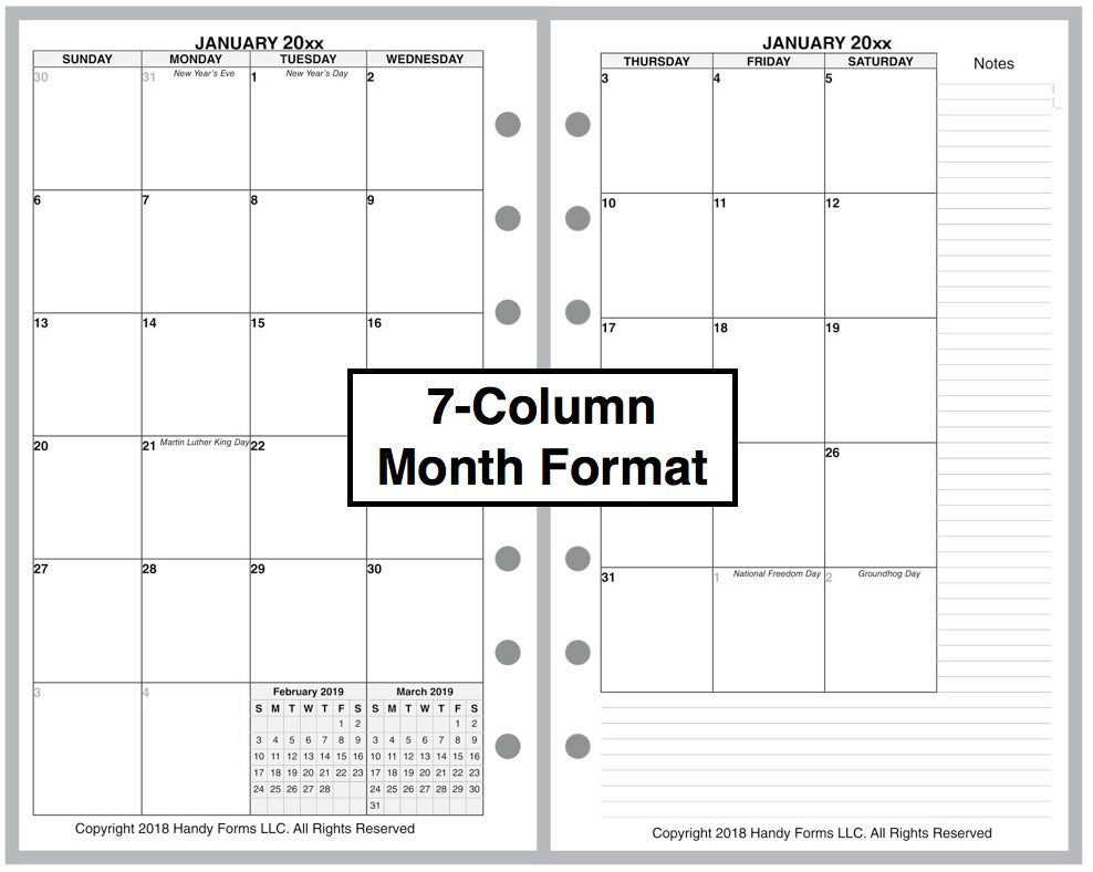 Compact Monthly Planner, 2 Pages Per Month, No Lines
