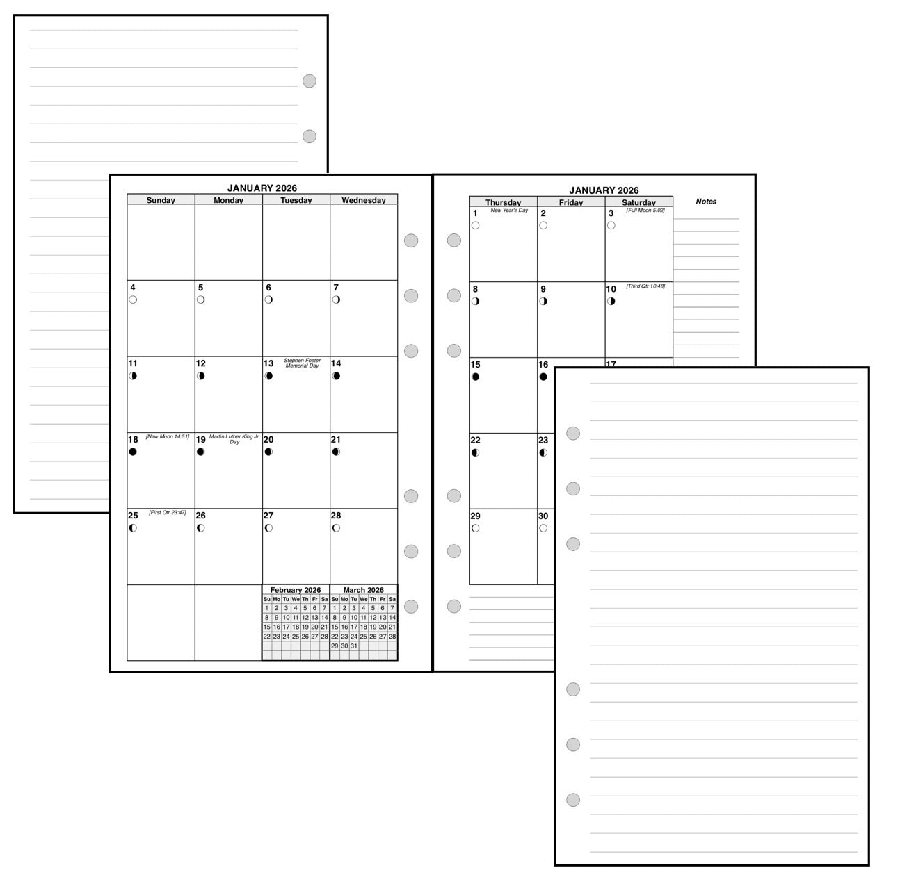 Compact Monthly Planner, 2 Pages Per Month, 7-Column Month, No Lines