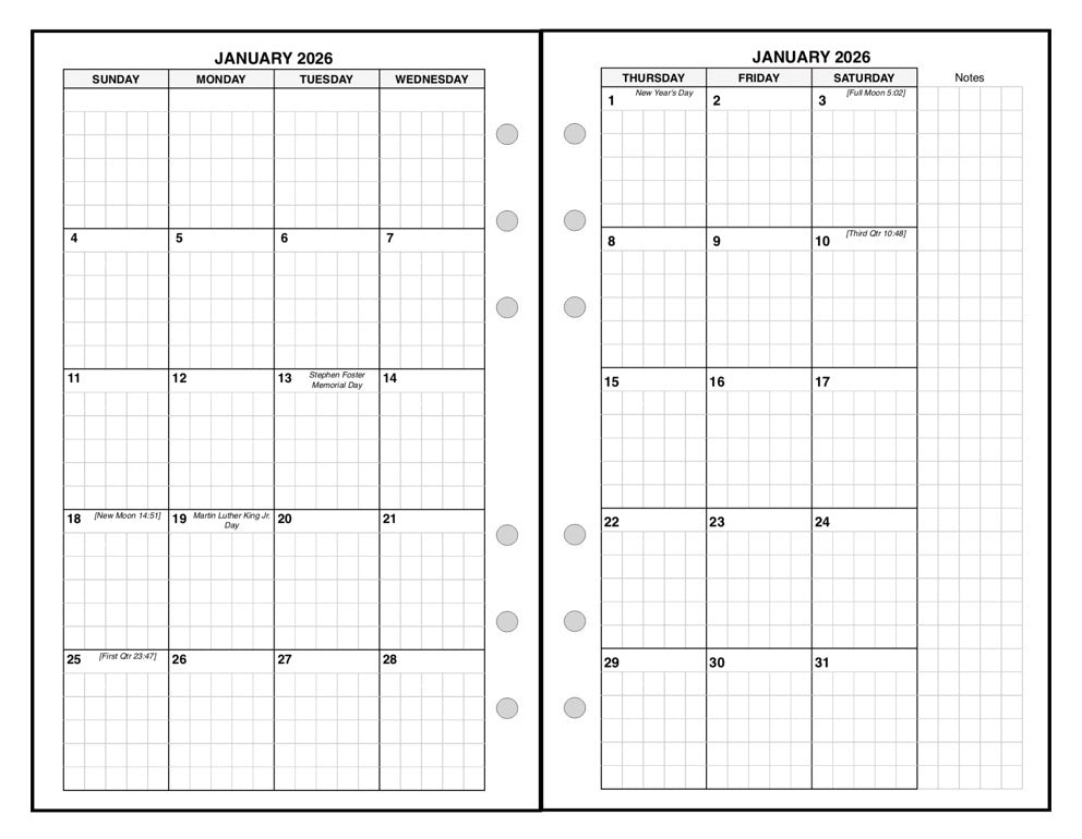 Compact Monthly Planner, 2 Pages Per Month, 8-Column Month, With Lines
