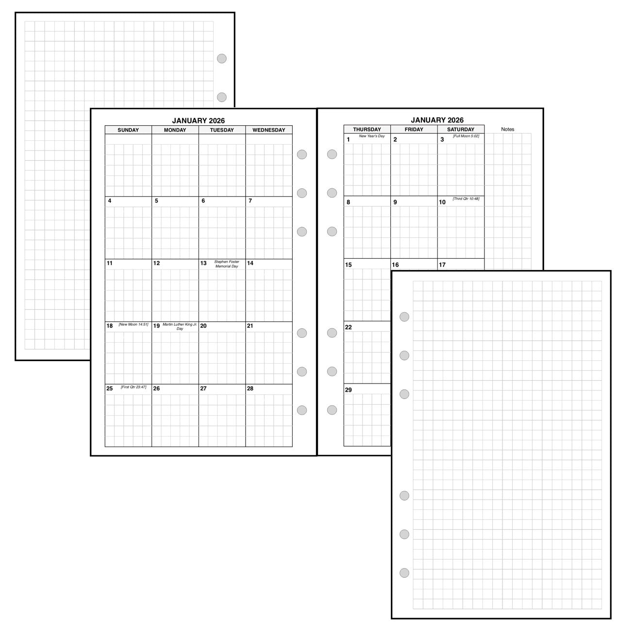 Compact Monthly Planner, 2 Pages Per Month, 8-Column Month, With Lines