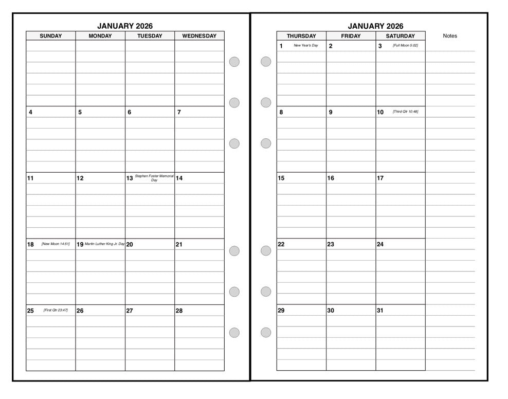 Compact Monthly Planner, 2 Pages Per Month, 8-Column Month, With Lines