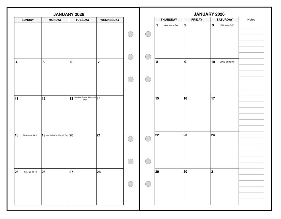 Compact Monthly Planner, 2 Pages Per Month, 8-Column Month, No Lines