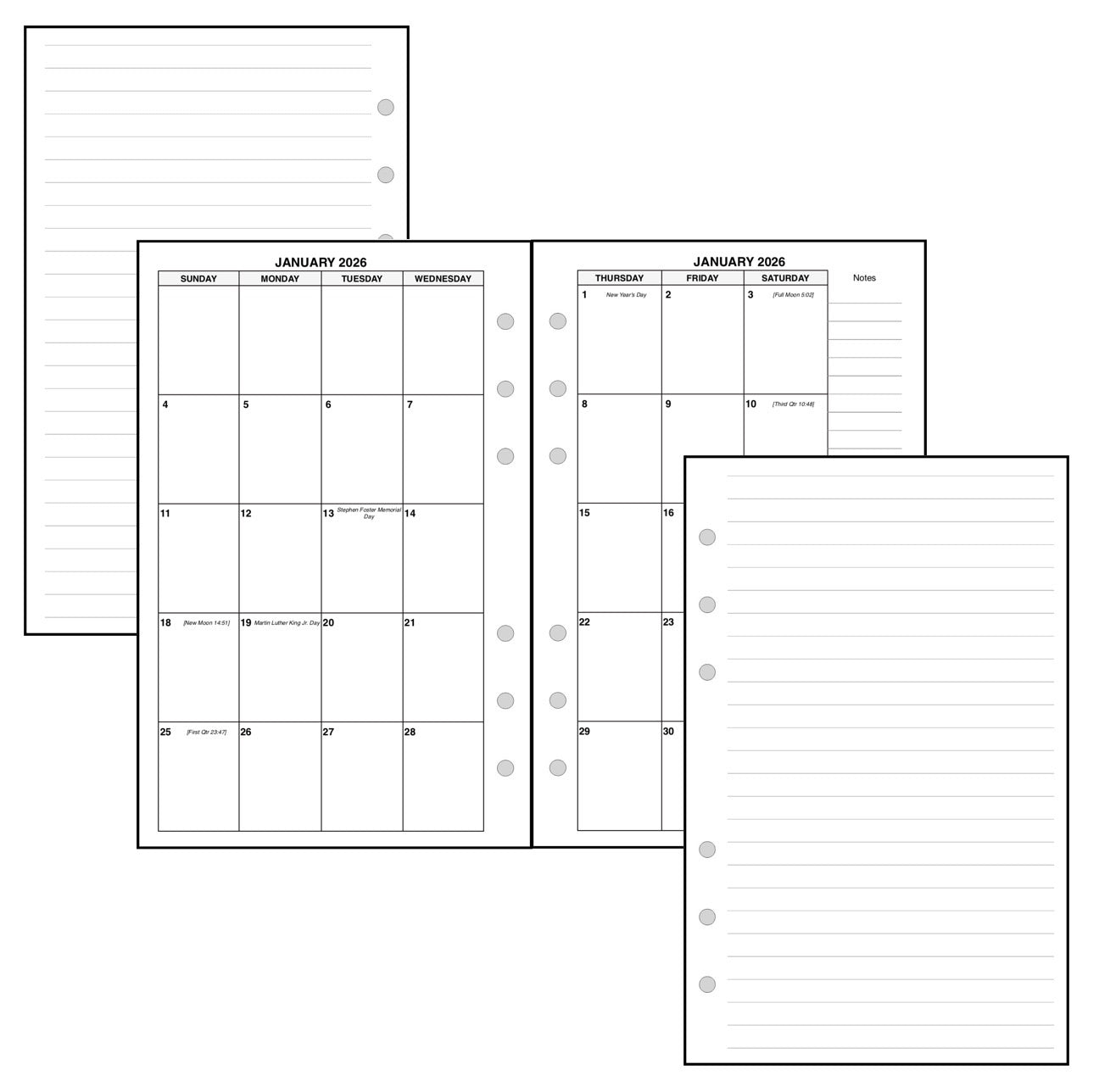 Compact Monthly Planner, 2 Pages Per Month, 8-Column Month, No Lines