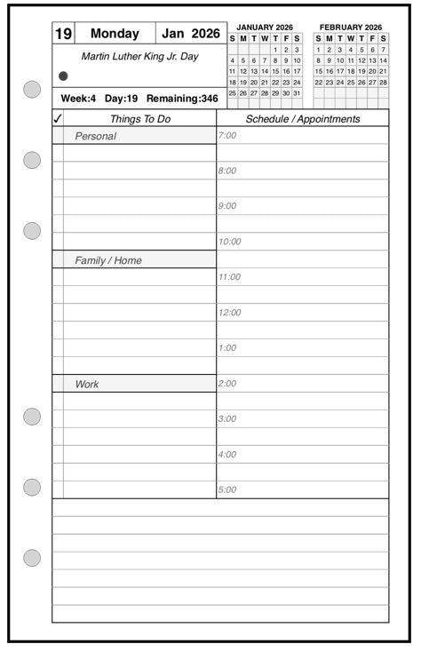 Compact Daily and Monthly Planner, 1 Page Per Day, 2 Pages Per Month, With Lines, Style AS