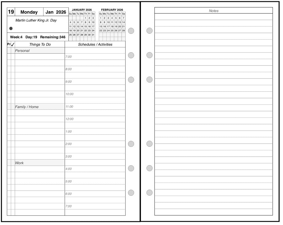 Compact Daily and Monthly Planner, 2 Pages Per Day, 2 Pages Per Month, With Lines, Style AS