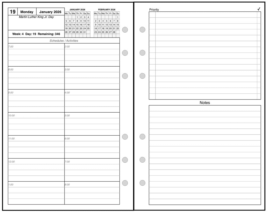 Compact Daily and Monthly Planner, 2 Pages Per Day, 2 Pages Per Month, With Lines, Style C