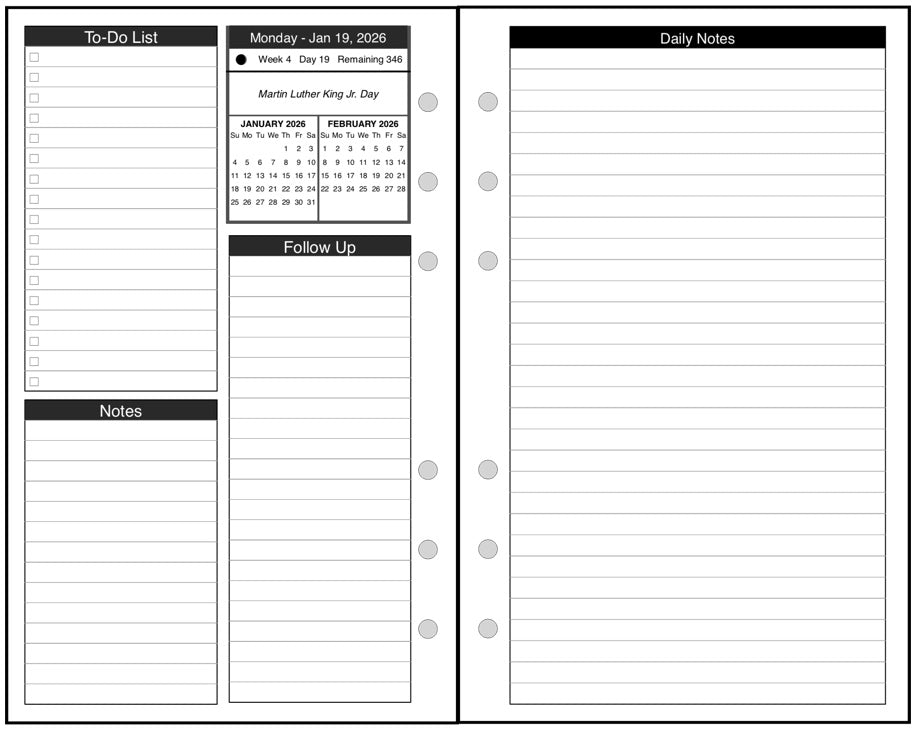 Compact Daily and Monthly Planner, 2 Pages Per Day, 2 Pages Per Month, With Lines, Style D