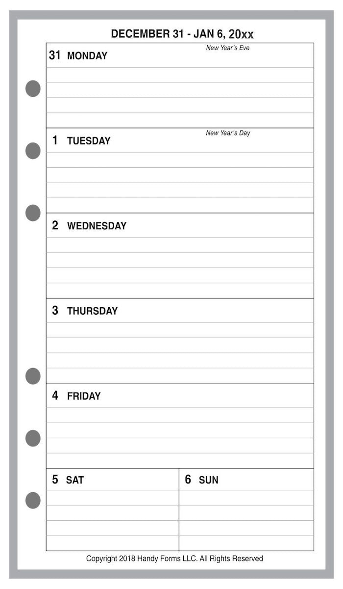 Pocket Weekly and Monthly Planner, 1 Page Per Week, 2 Pages Per Month, With Lines, Style B