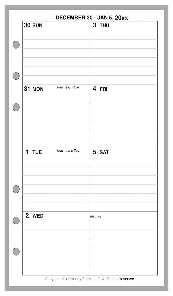 Pocket Weekly and Monthly Planner, 1 Page Per Week, 2 Pages Per Month, With Lines, Style D