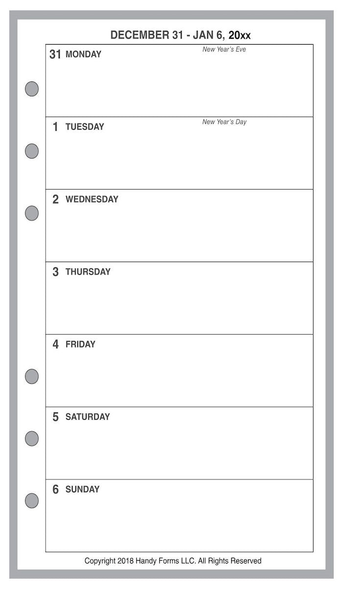 Pocket Weekly and Monthly Planner, 1 Page Per Week, 2 Pages Per Month, No Lines, Style A
