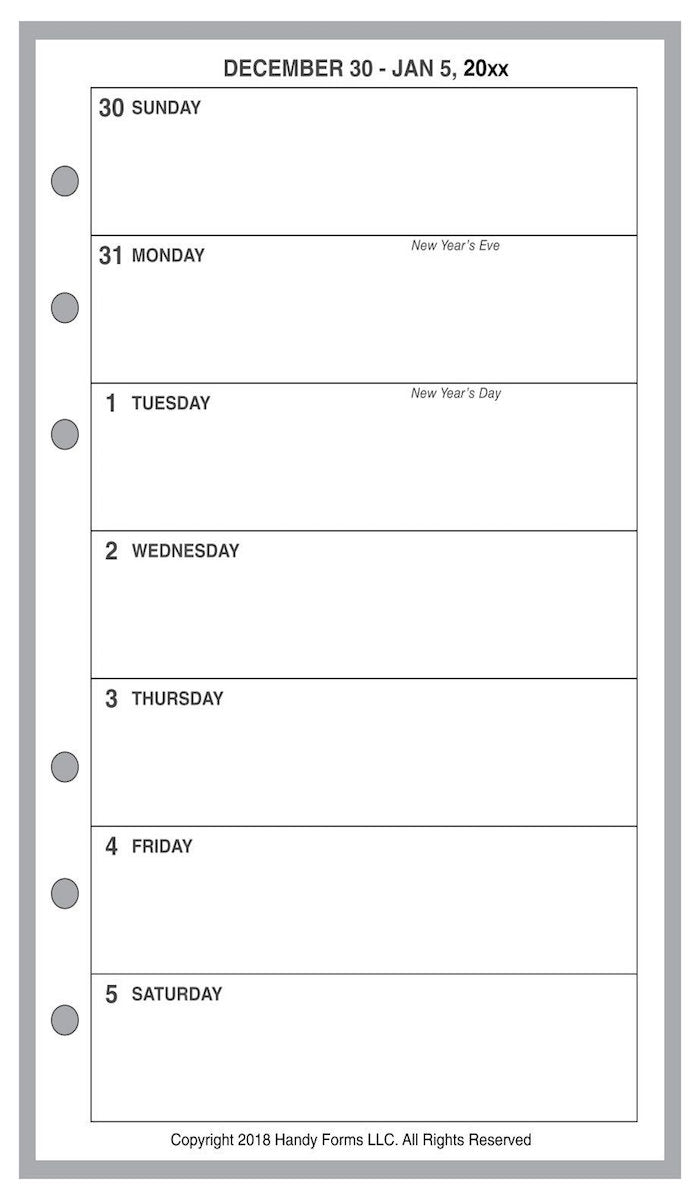 Pocket Weekly and Monthly Planner, 1 Page Per Week, 2 Pages Per Month, No Lines, Style A